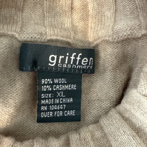 Griffin Womens Crew Neck Colorblock Sweater Size XL Tan Gray Black Cashmere Wool - Picture 7 of 7